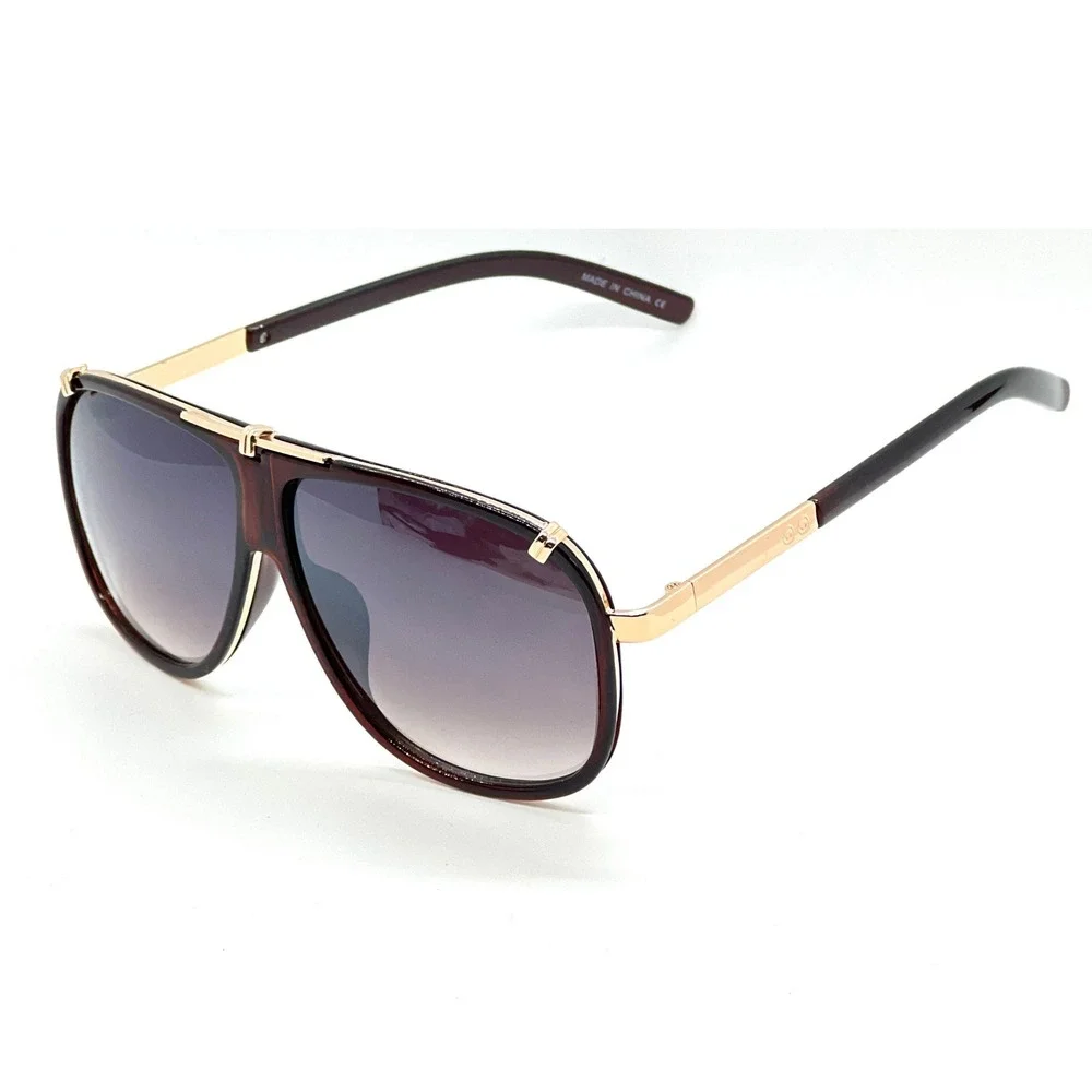 Aviator Sunglasses Brown Gold Accents Fashion Sun Glasses Elegant Driving Shades